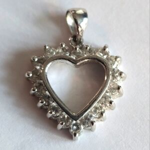 Heart pendant clear rhinestones silver tone charm valentine's day